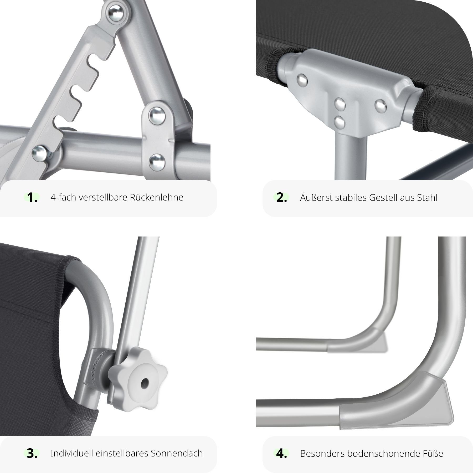 tectake Gartenliege 2 Gartenliegen 4-stufig, Kombiset, 2 St., 2er, Zurückklappbar