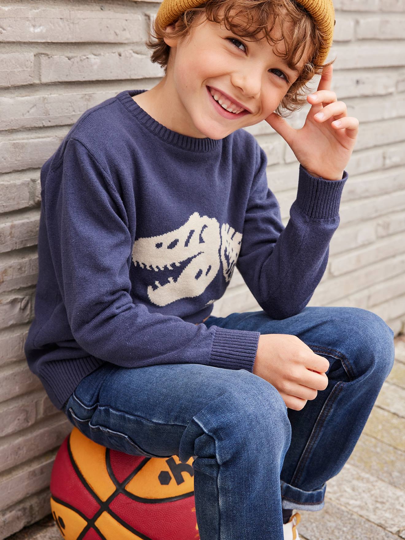 Vertbaudet Jungen Pullover, T-Rex Oeko-Tex - marine