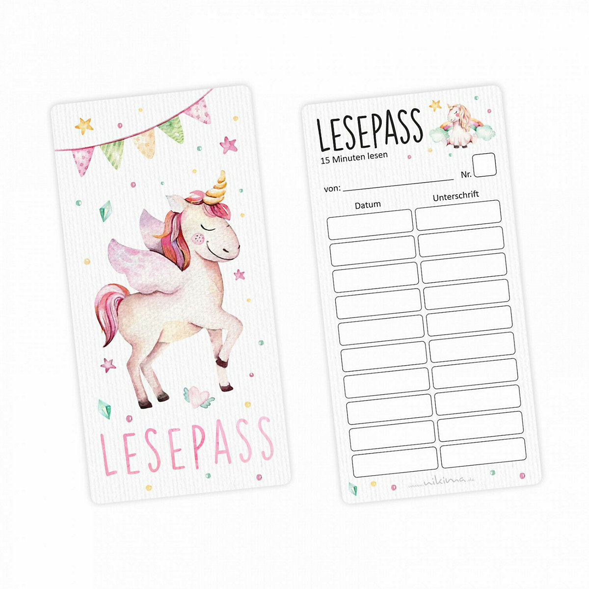Lesepass Einhorn Lesezeichen zum lesen üben Grundschule 10-100 Stück Lesezeichen