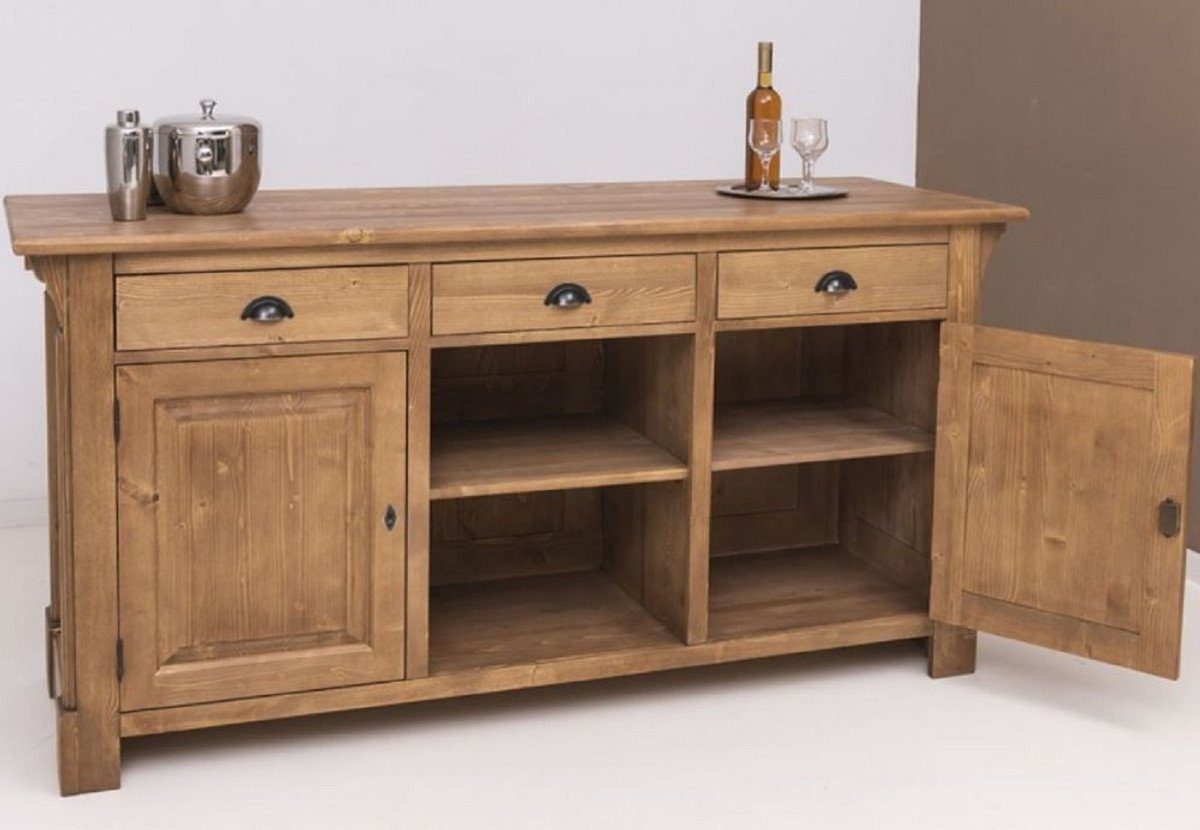 Casa Padrino Barschrank Landhausstil Bar Theke Hellbraun 191 x 68 x H. 95 cm - Massivholz Thekentisch - Bartisch - Massivholz Bar Möbel im Landhausstil