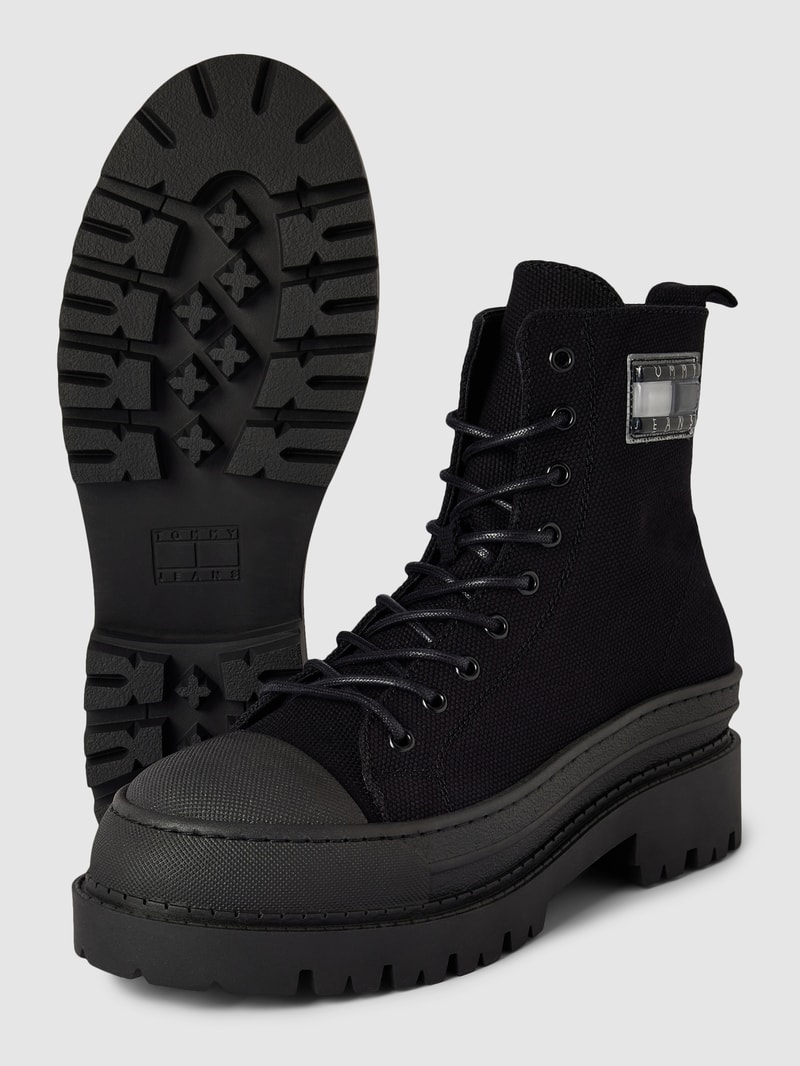 Schnürboots mit Label-Patch Modell 'CANVAS' in schwarz