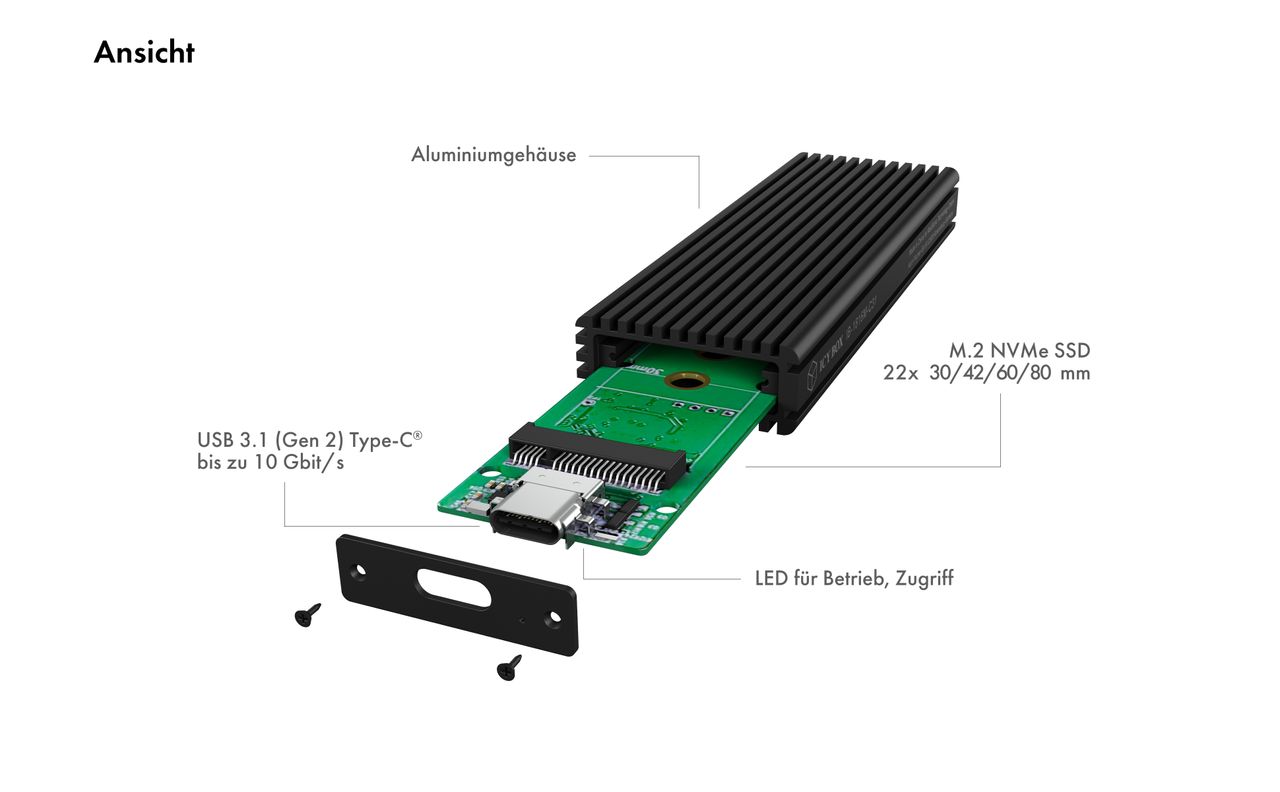 ICY BOX IB-1816M-C31, Gehäuse für 1x NVMe mit USB 3.1 (Gen 2) Type-Cund Type-A Anschluss