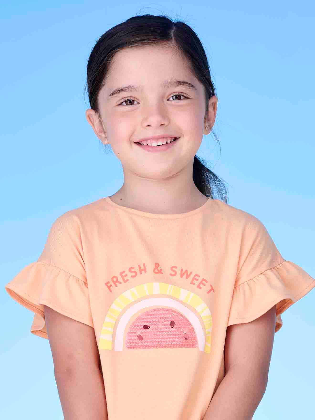 Vertbaudet Mädchen T-Shirt mit Pailletten Oeko-Tex - wollweiß