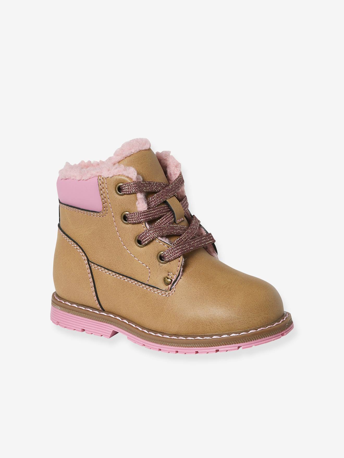 Boots fourrées lacées fille collection maternelle camel