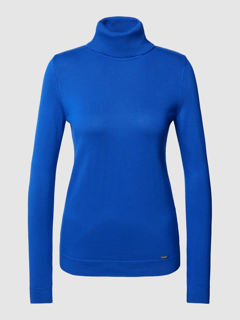 Rollkragenpullover in unifarbenem Design mit Label-Detail in royalblau
