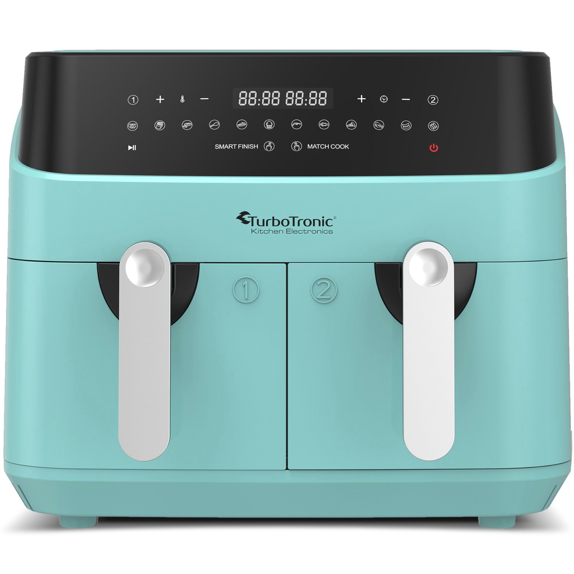 TurboTronic by Z-Line Heißluftfritteuse XXL Doppelkammer 2x 4,5 Liter, 50°C - 200°C, Power, dual, Camping, 1600 W, Fritteuse ohne Fett, digitaler doppel Airfryer Fettfrei