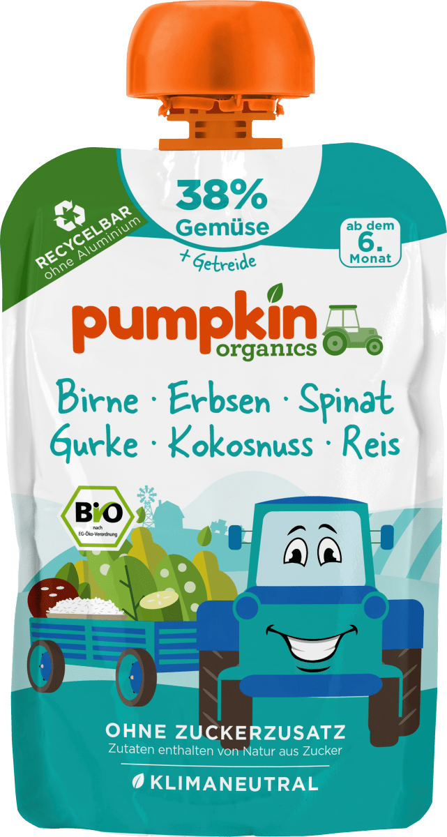 Quetschie Birne, Erbsen, Spinat, Gurke, Kokos & Reis, ab 6 Monaten, 100 g