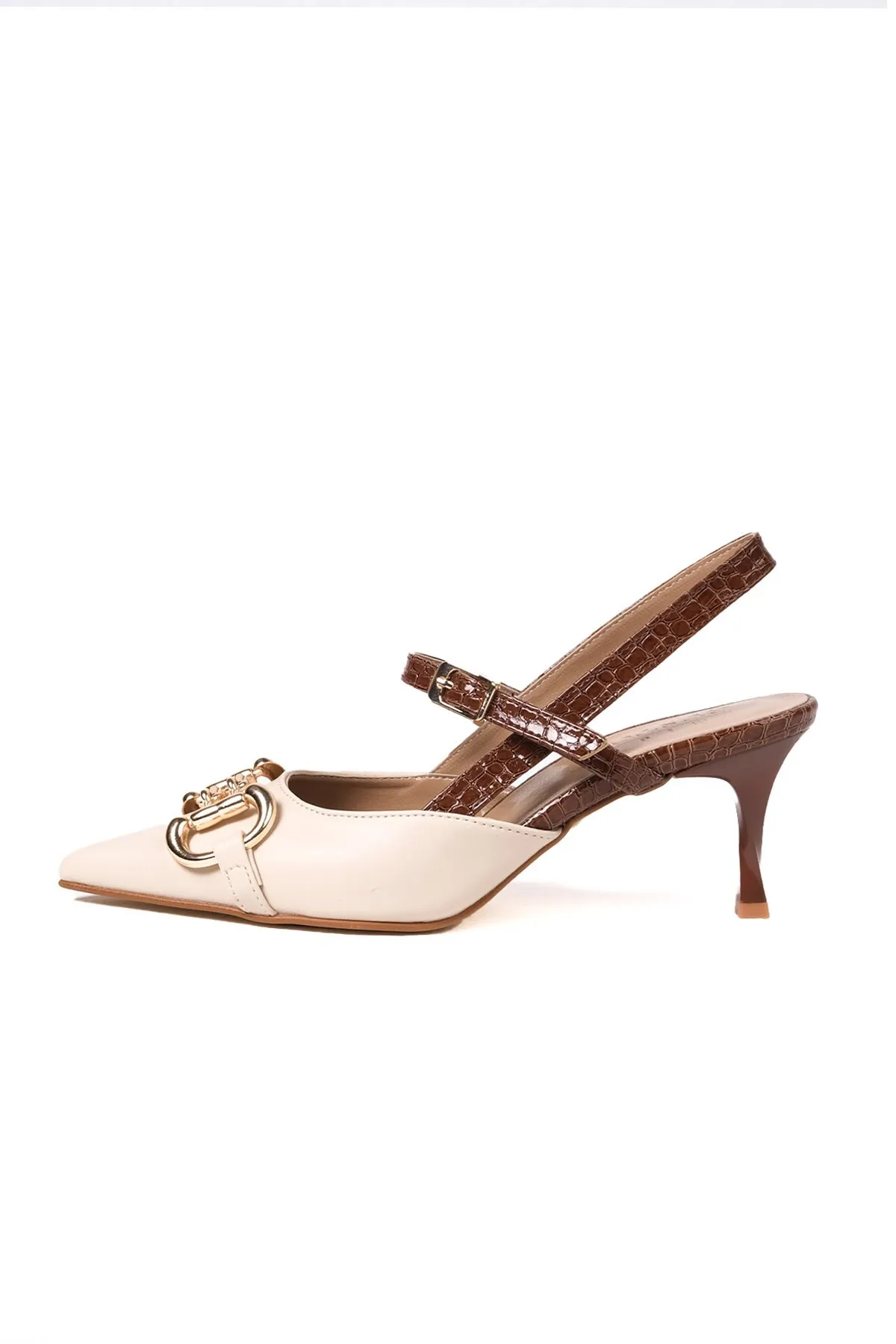 Mio Gusto  Nudefarbene Felicity-Damenschuhe mit Absatz, Schnallenzubehör, offener Rückseite und seitlichen Schnallen