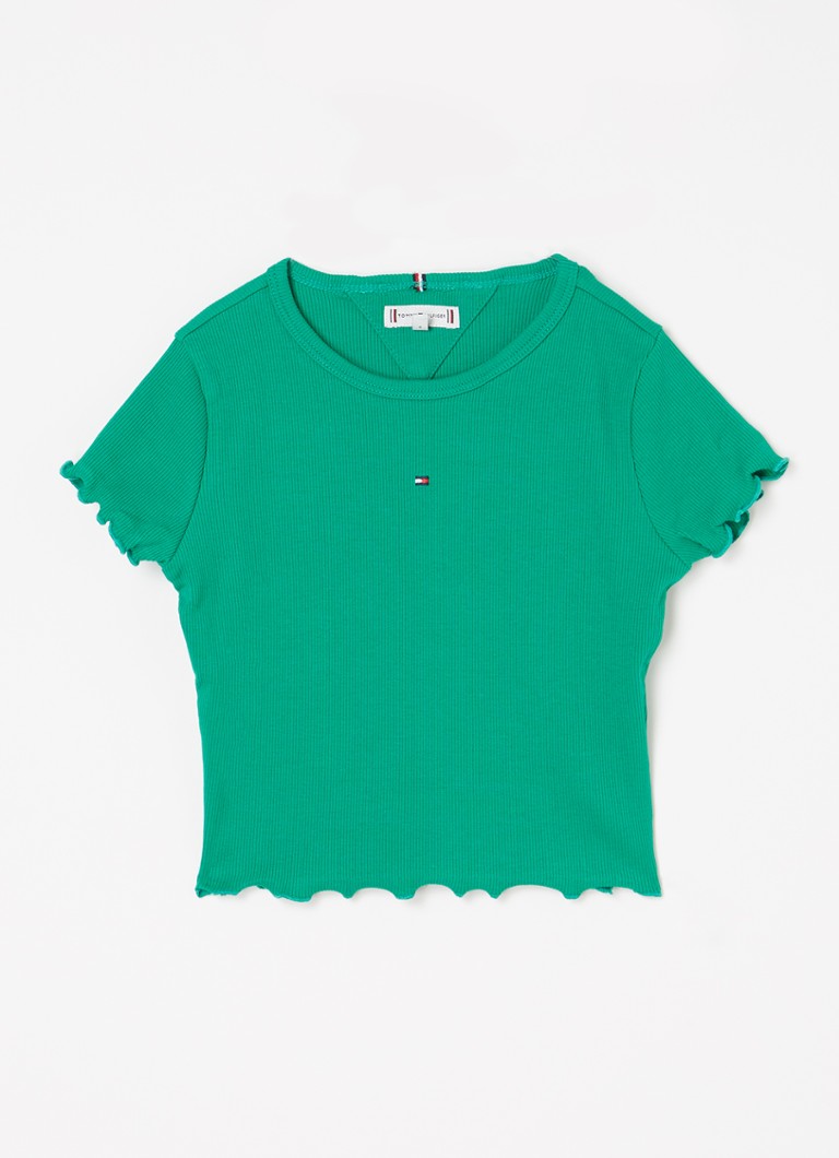 Top scurt cu nervuri Tommy Hilfiger și logo brodat