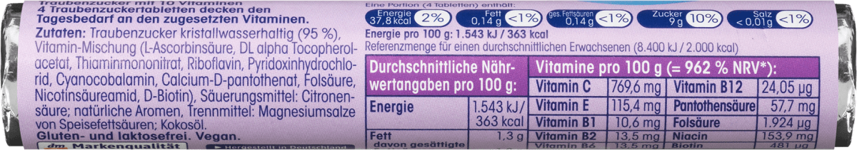 Traubenzucker, Waldbeere mit 10 Vitaminen, 44 g