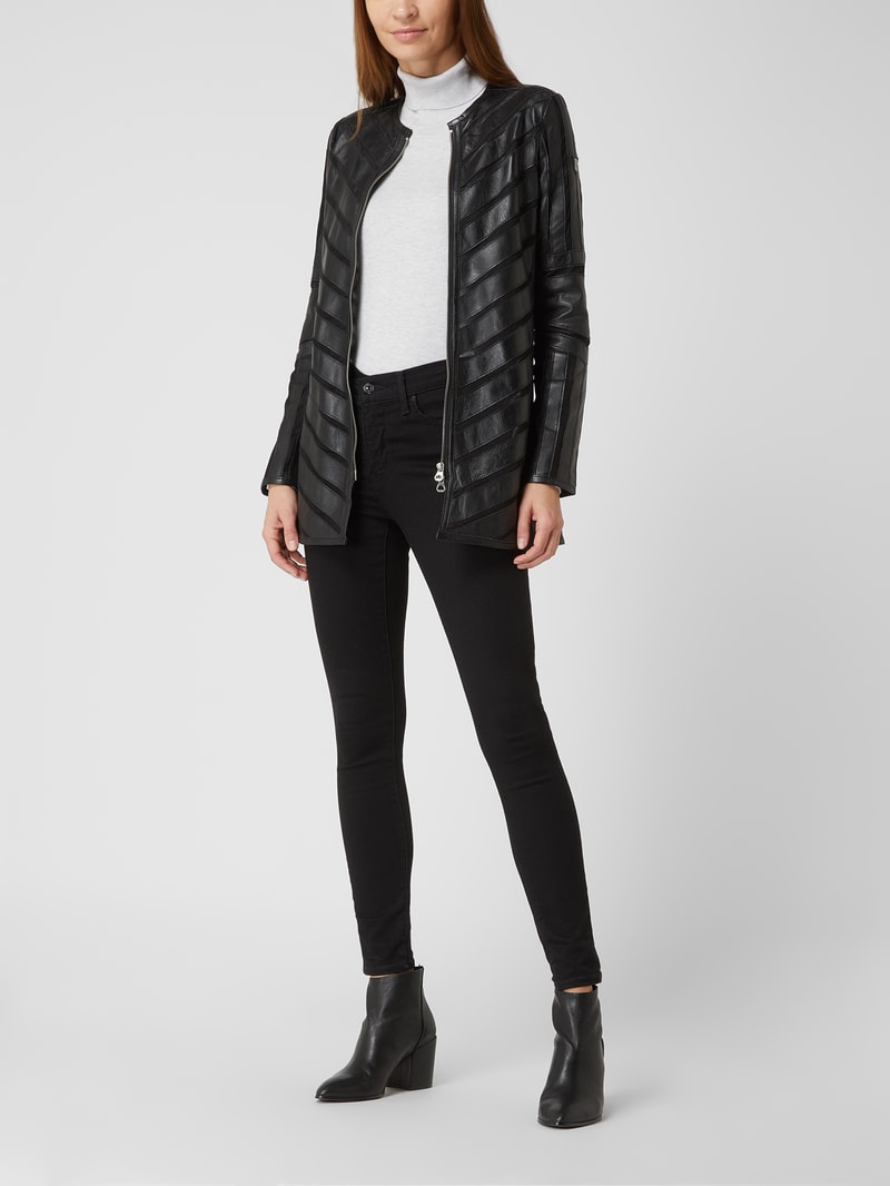 Regular Fit Lederjacke mit Kontrasteinsätzen Modell 'Nanni' in schwarz