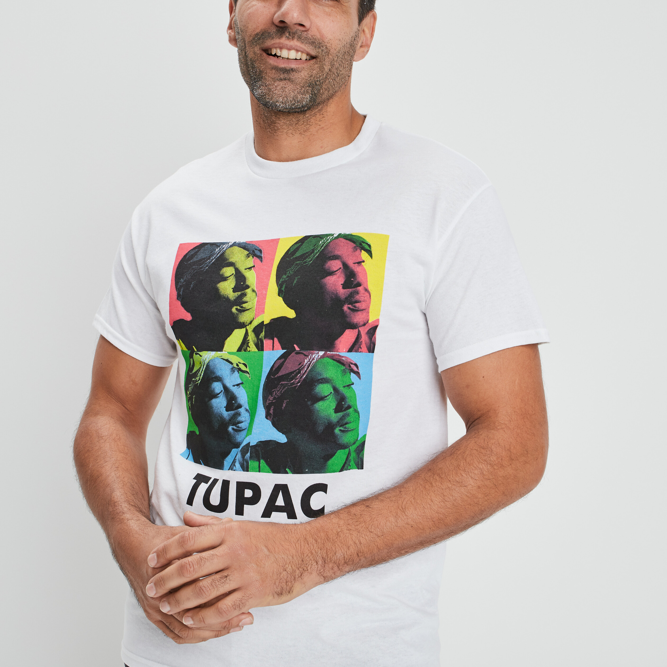 T-shirt manches courtes Tupac blanc homme | La Halle