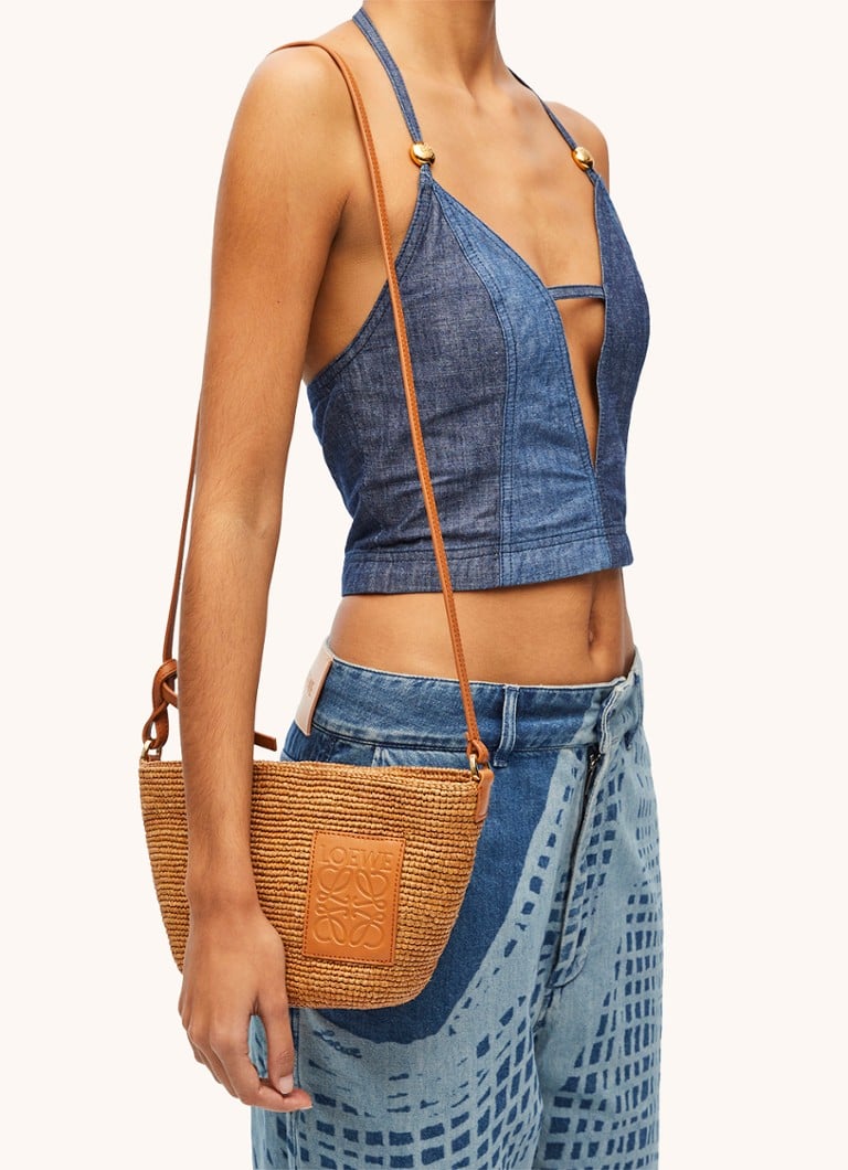 LOEWE Slit raffia crossbody bag with calfskin details