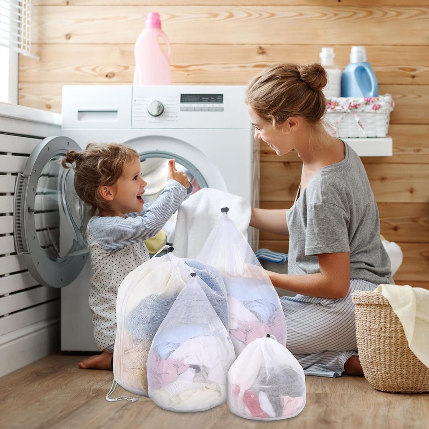 ASLENY Wäschenetz 5 Stück Wäschenetz für die Waschmaschine, Wäschesack mit Kordelstopper,(5-St., Robuster Wäschesack für Hemden, BHs, Unterwäsche und Socken), Wiederverwendbar, Feinmaschige Wäschesäcke