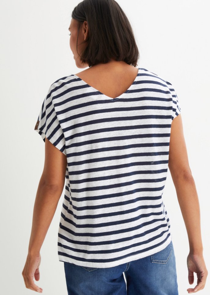 Leinen-Shirt mit Fledermausärmeln und V-Ausschnitt