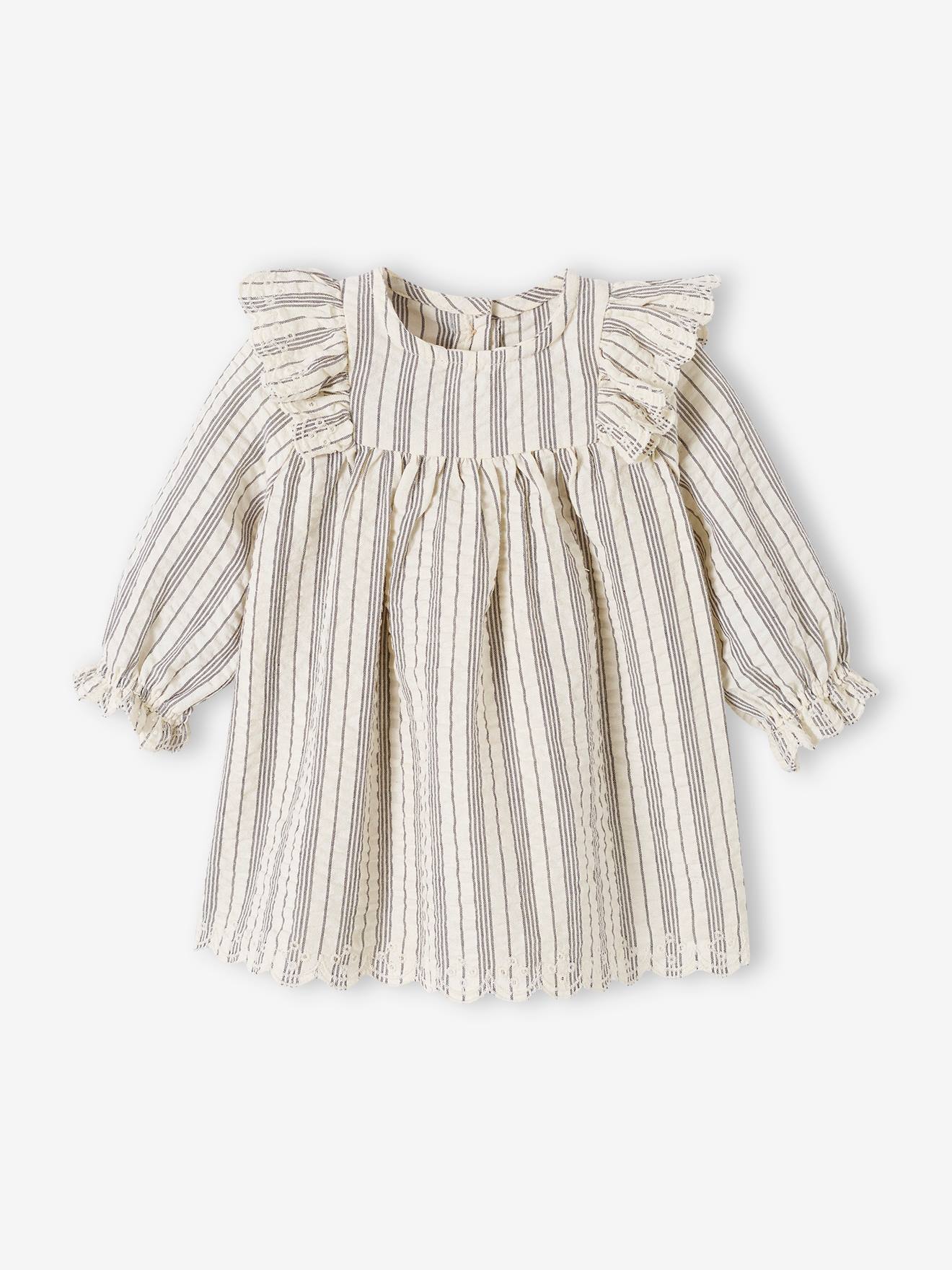 Vertbaudet Mädchen Baby-Set: Kleid, Shorts & Haarband - wollweiß