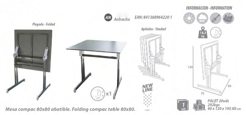ALCO Klapptisch Gastro, 80x74 cm, anthrazit