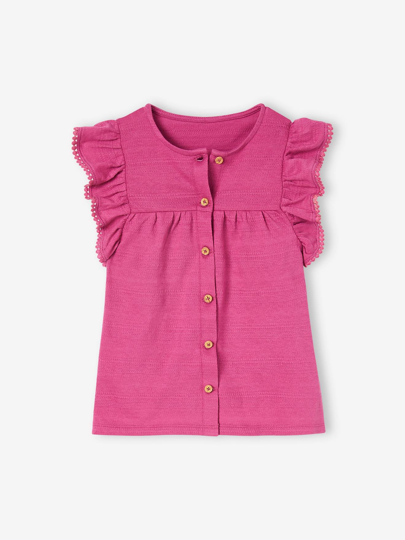 Ensemble top volanté et short en maille fantaisie fille pivoine