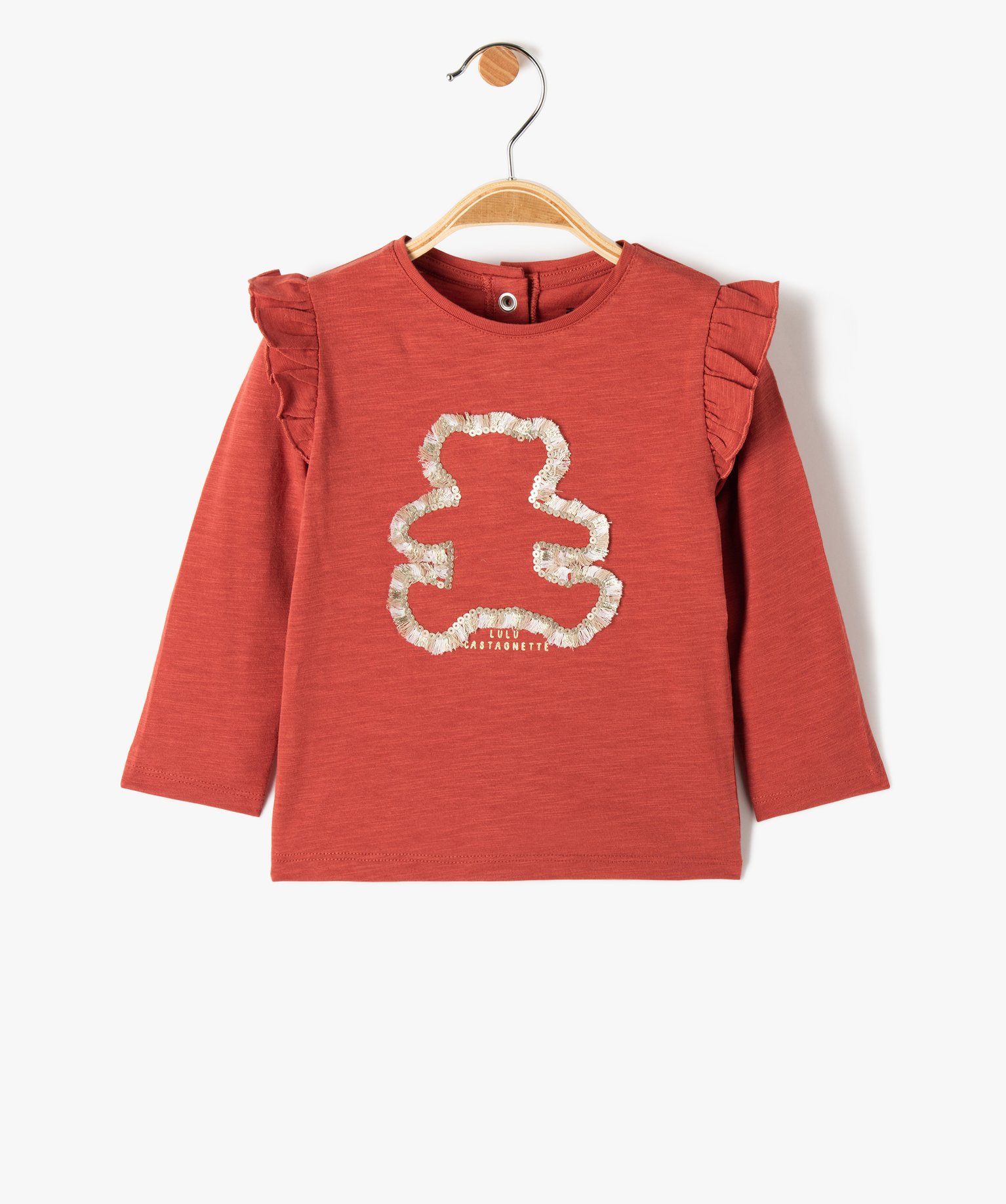 Tee-shirt bébé fille à manches longues volantées - LuluC... orange | GEMO