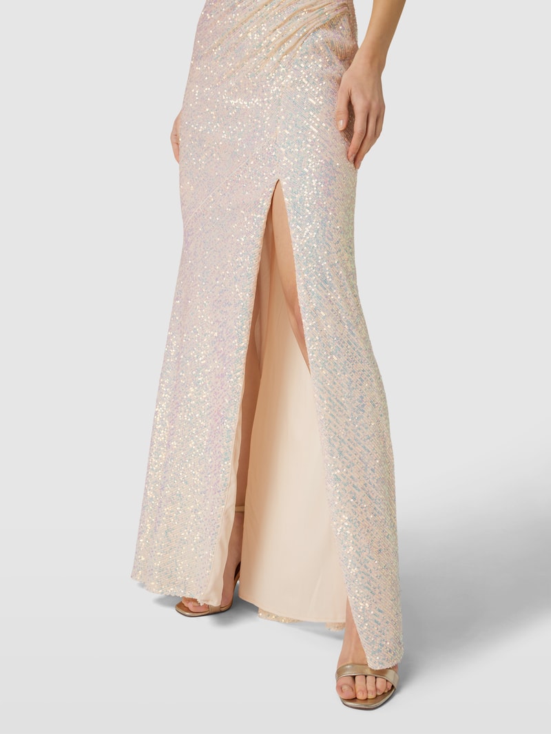 Abendkleid mit Paillettenbesatz in metallic beige