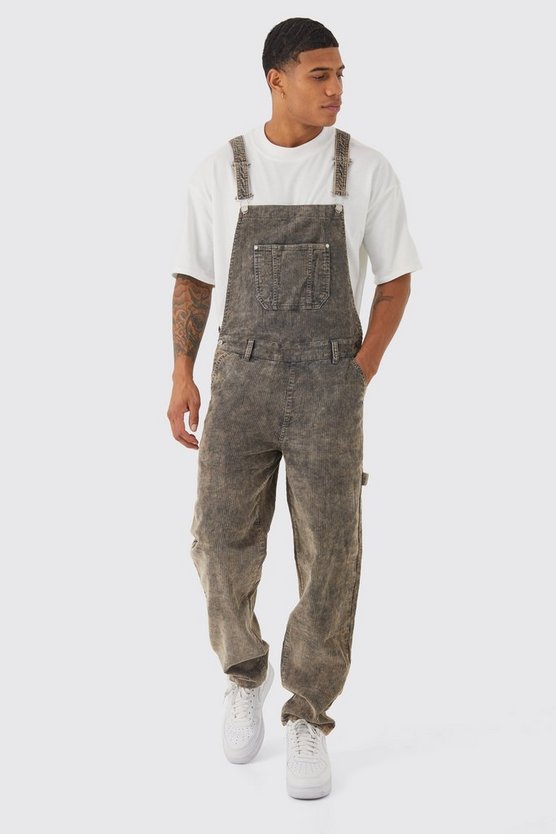 Lockere Cord-Latzhose mit Acid-Waschung
