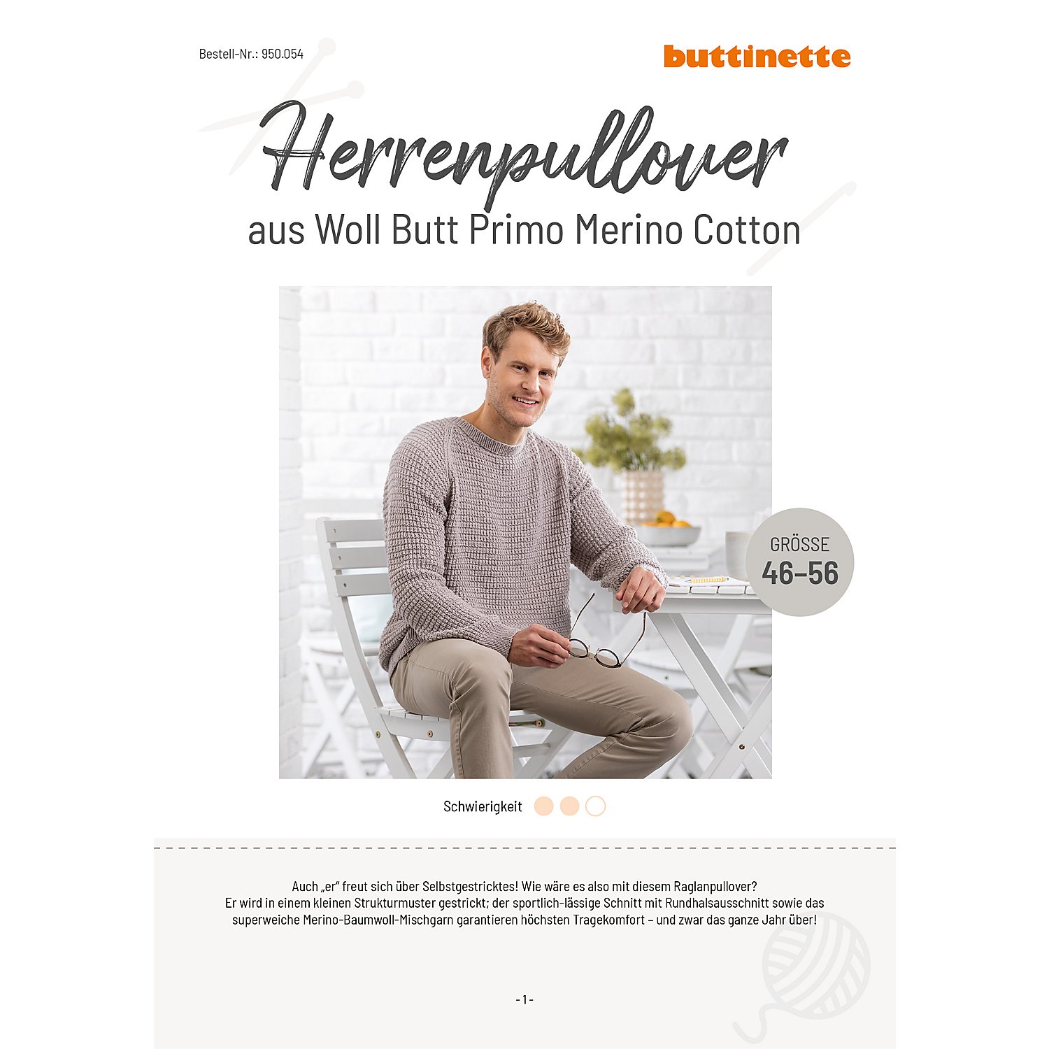 Strickanleitung - Herrenpullover aus Woll Butt Primo Merino Cotton