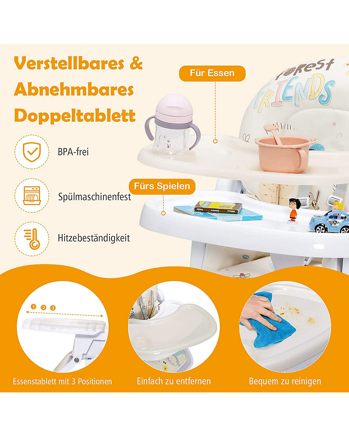 Babyhochstuhl höhenverstellbar schnell faltbar abnehmbar