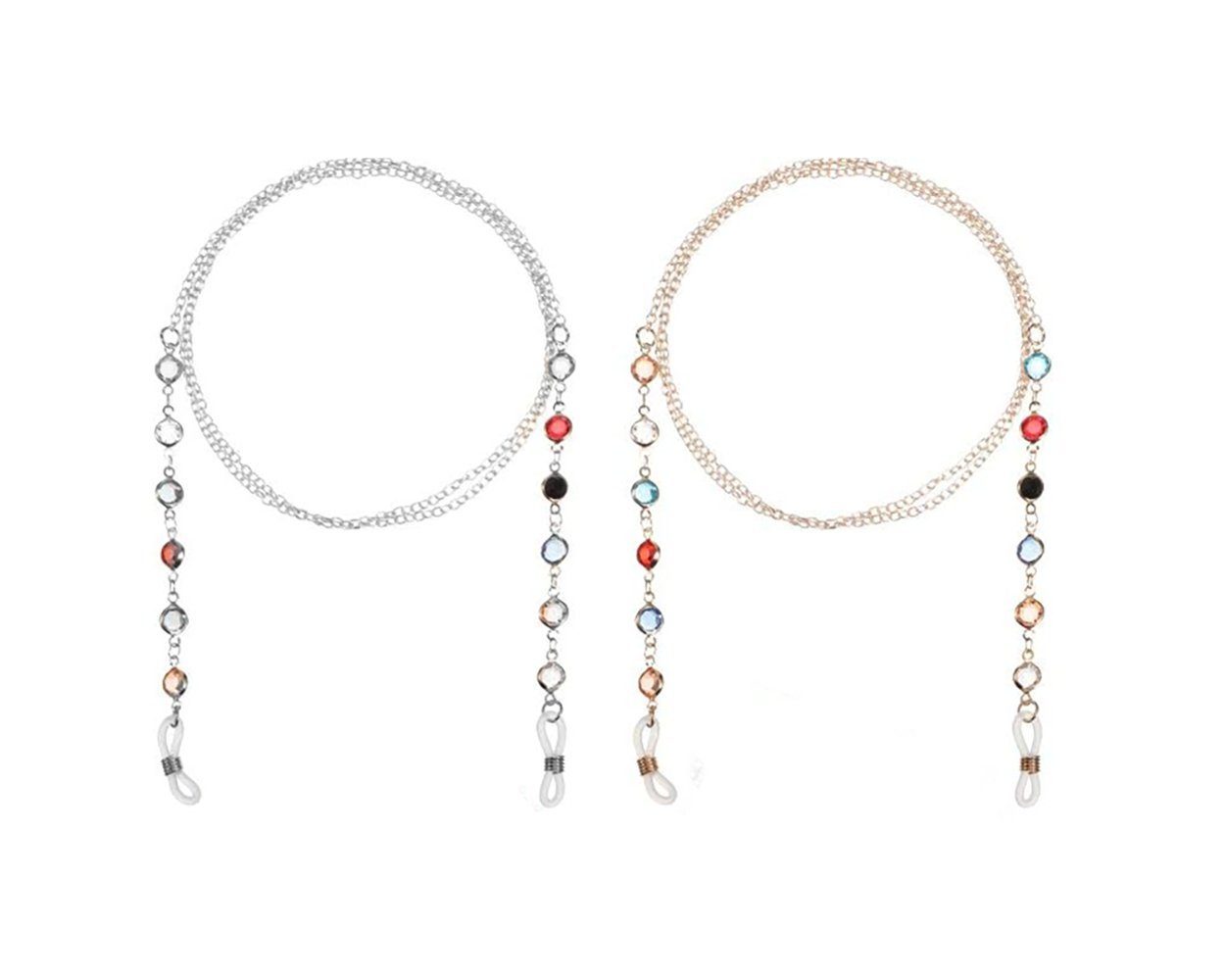 ERHWIO Brillenkette Damen Brillenkette mit Kette farbige Glassteine, Elegantes, praktisches 2-teiliges Set