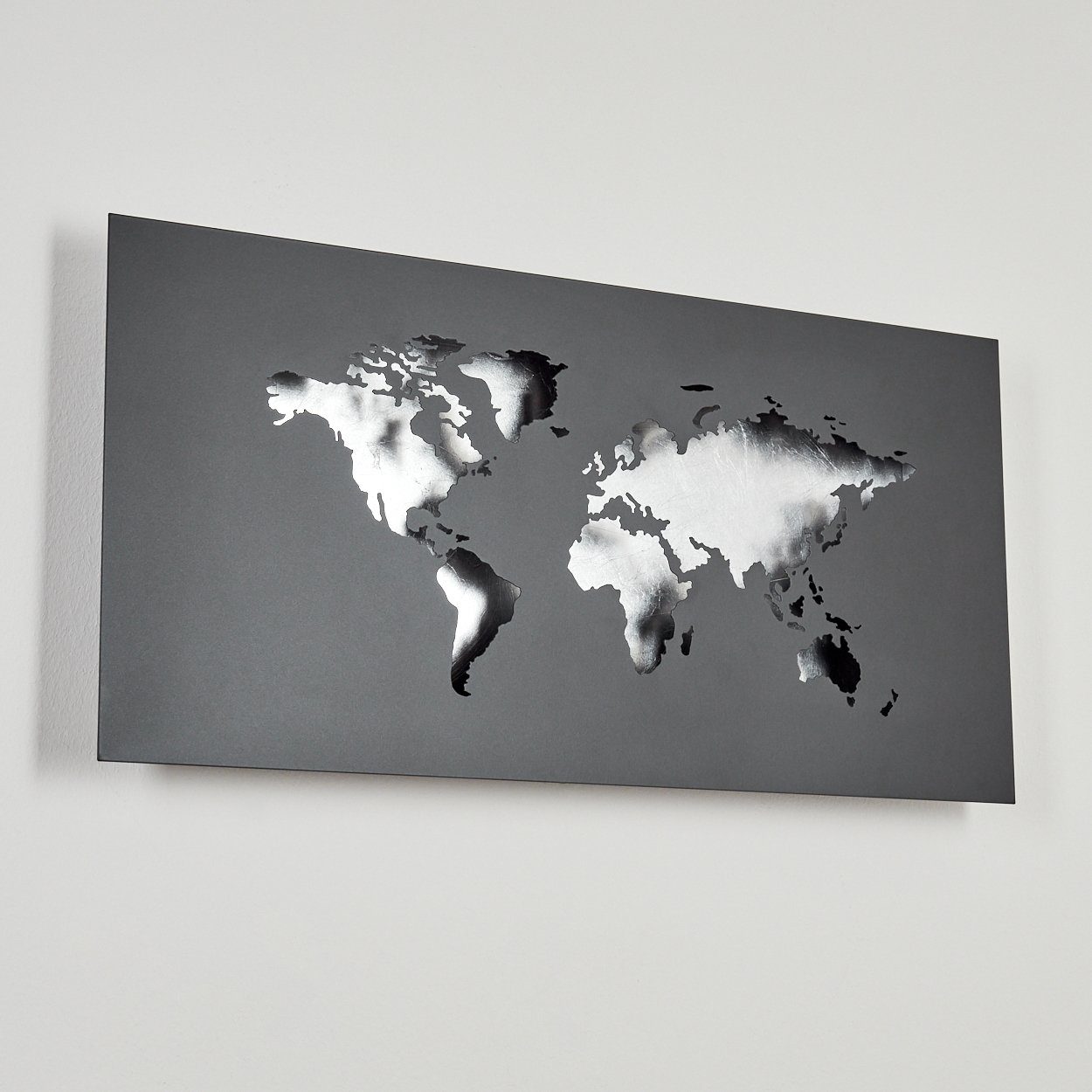 hofstein Wandleuchte Vendicio Wandlampe aus Metall in Schwarz/Silberfarben, 3000 Kelvin, LED Weltkarte Wandbild mit Lichteffekt, LED 170 Lumen