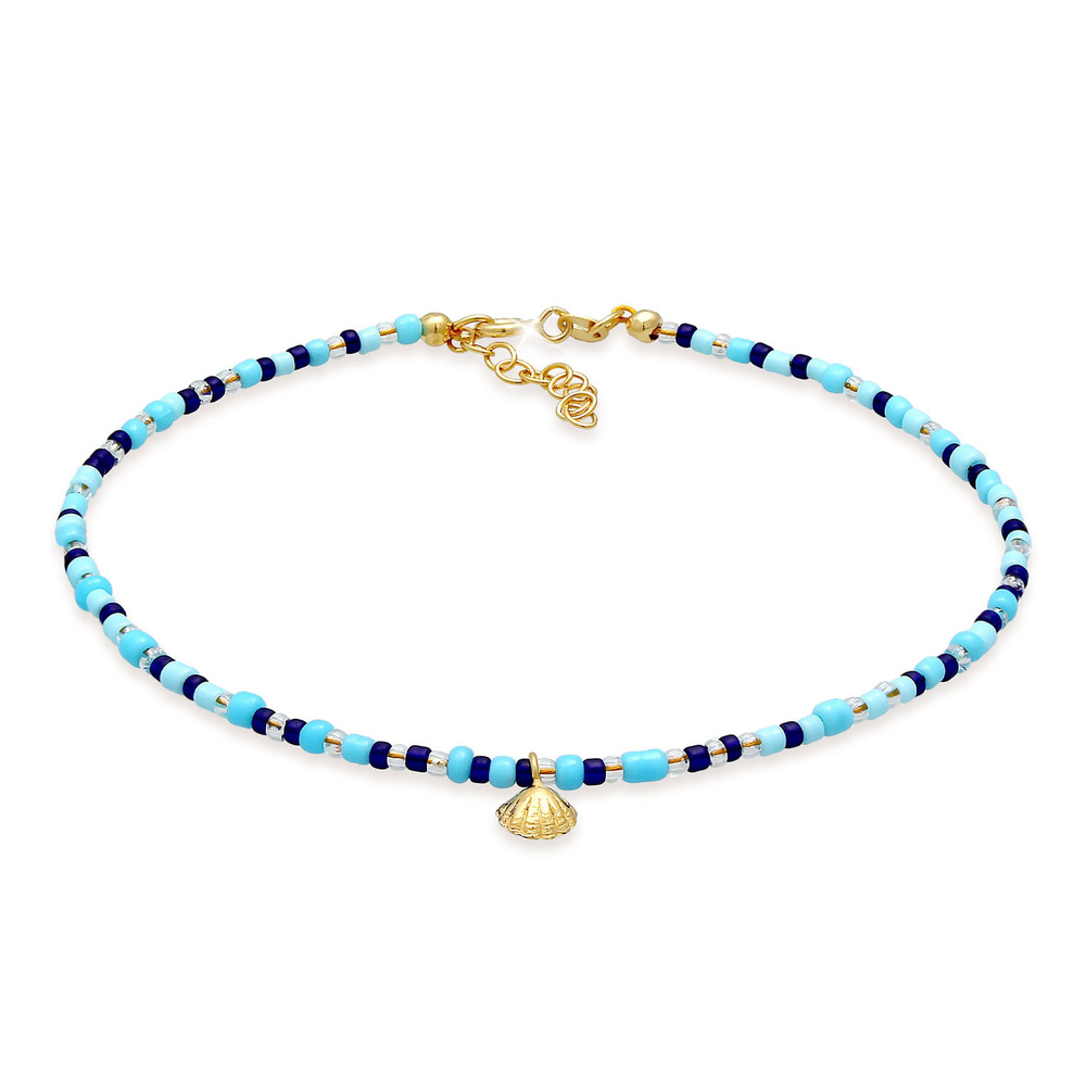 Elli Elli Bracelet de Cheville Femmes Shell Glass Balls Colorful Summer Beach Ajustabl Bijoux