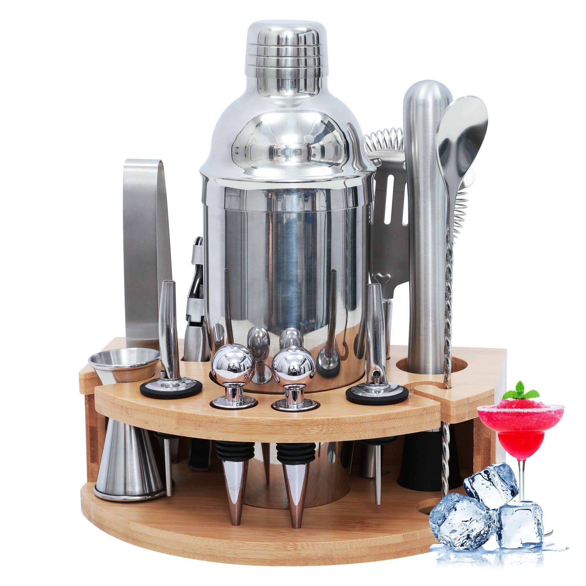Kpaloft Cocktail Shaker, Edelstahl, (12-tlg), 750ml Shaker Set Bambusständer