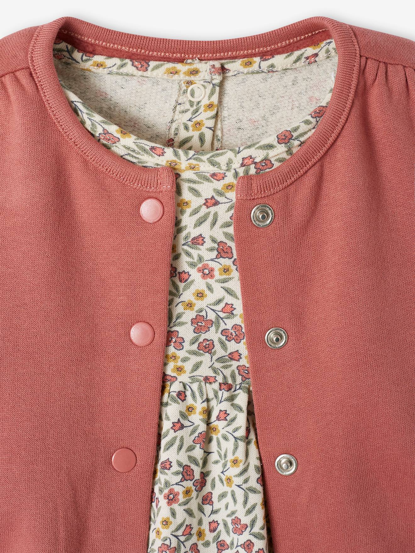 Ensemble 3 pièce robe + cardigan + bandeau bébé fille ivoire imprimé