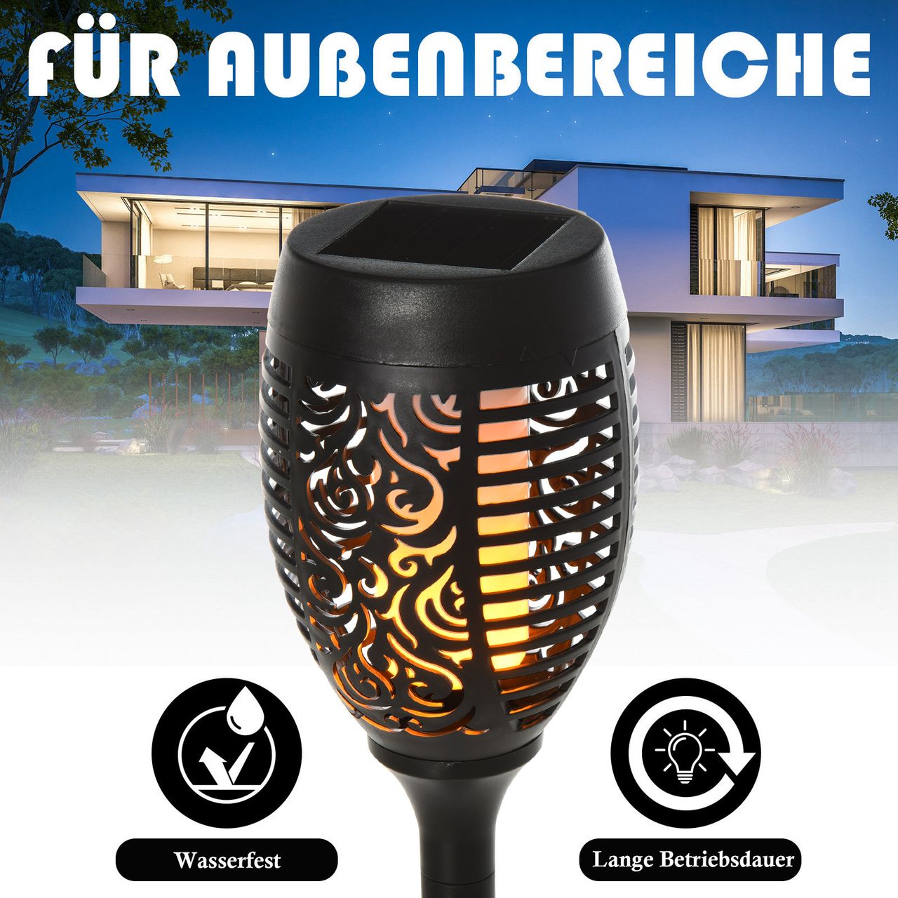Outsunny Solarleuchte Gartenlicht 4er-Set Lampe 6–8 h IP44 Wasserfest Kunststoff Schwarz Ø12 x H78 cm