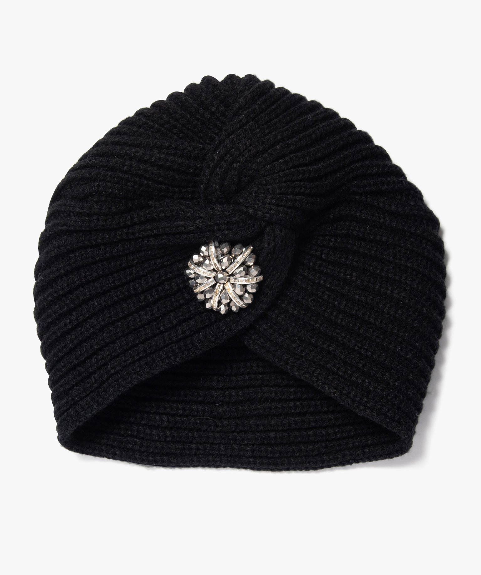 Bonnet femme faon turban avec bijou strass noir | GEMO