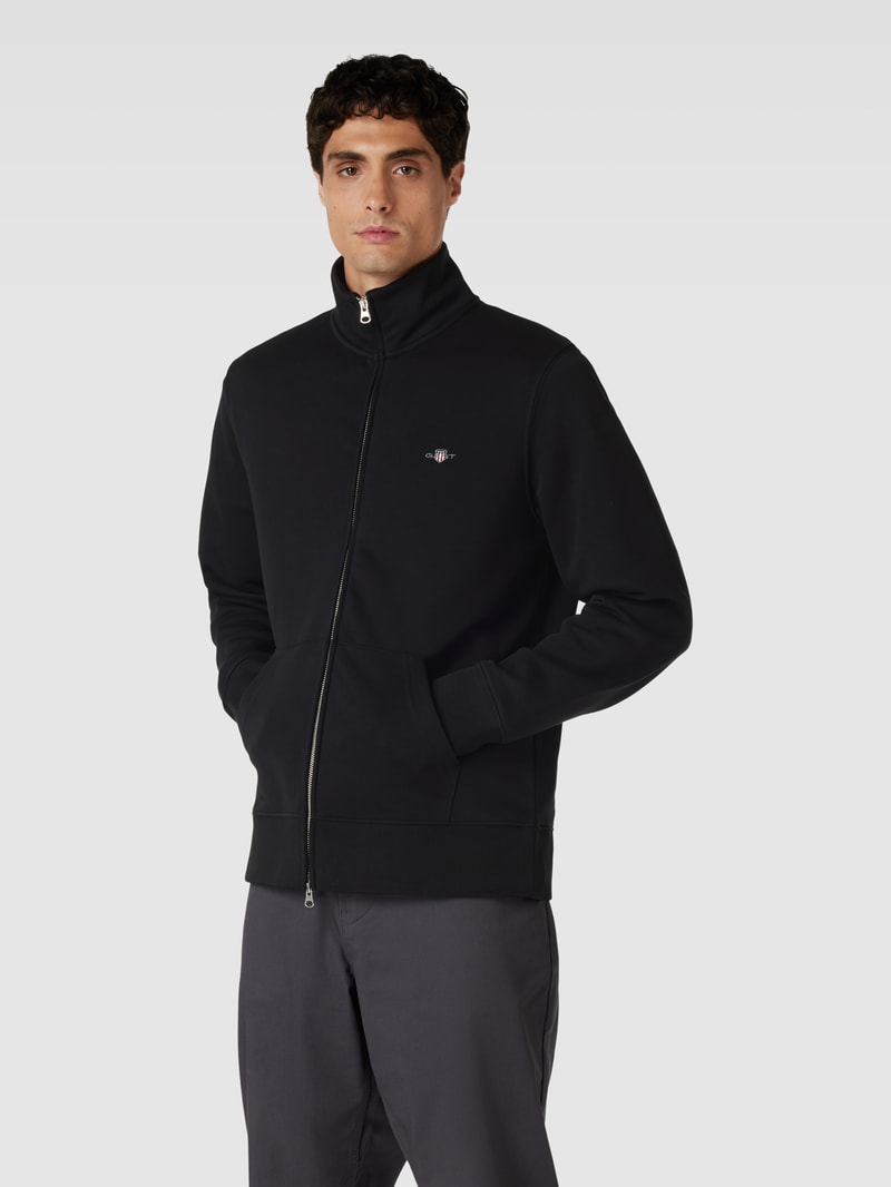 Regular Fit Sweatjacke mit Label-Stitching in schwarz