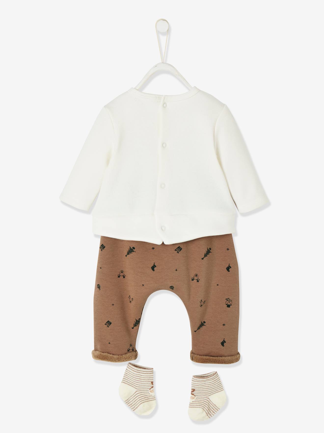 Ensemble de Noël bébé T-shirt + pantalon + chaussettes moka