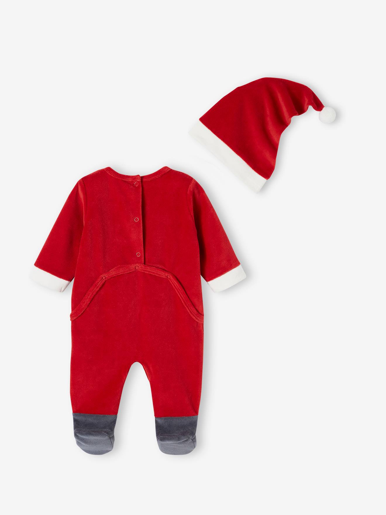 Vertbaudet Baby Samt-Strampler & Mütze, Weihnachtsmann Oeko-Tex - rot