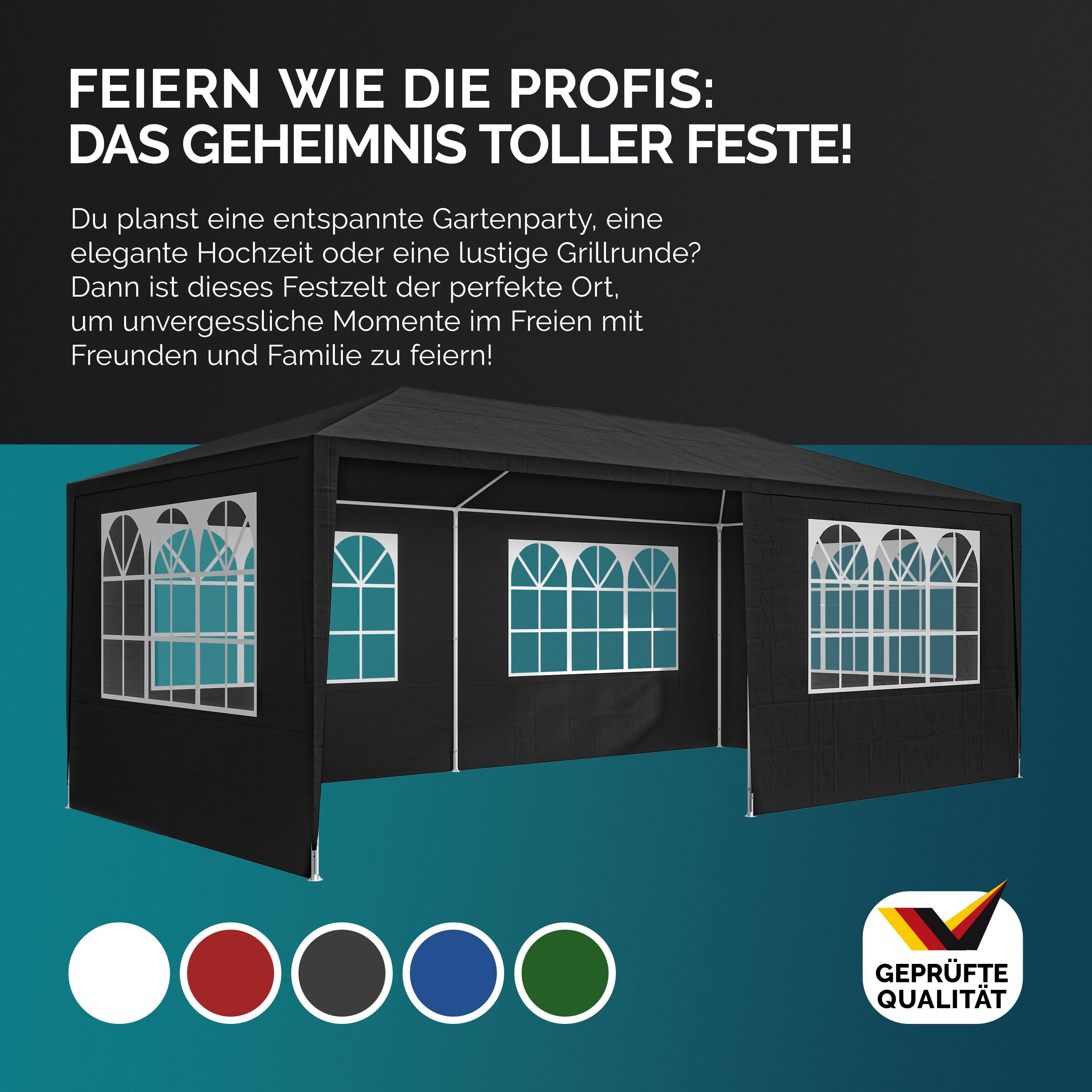 Casaria Partyzelt Rimini, anthrazit 3x6m UV-Schutz 18m² Wasserabweisend 6 Seitenteile Pavillon