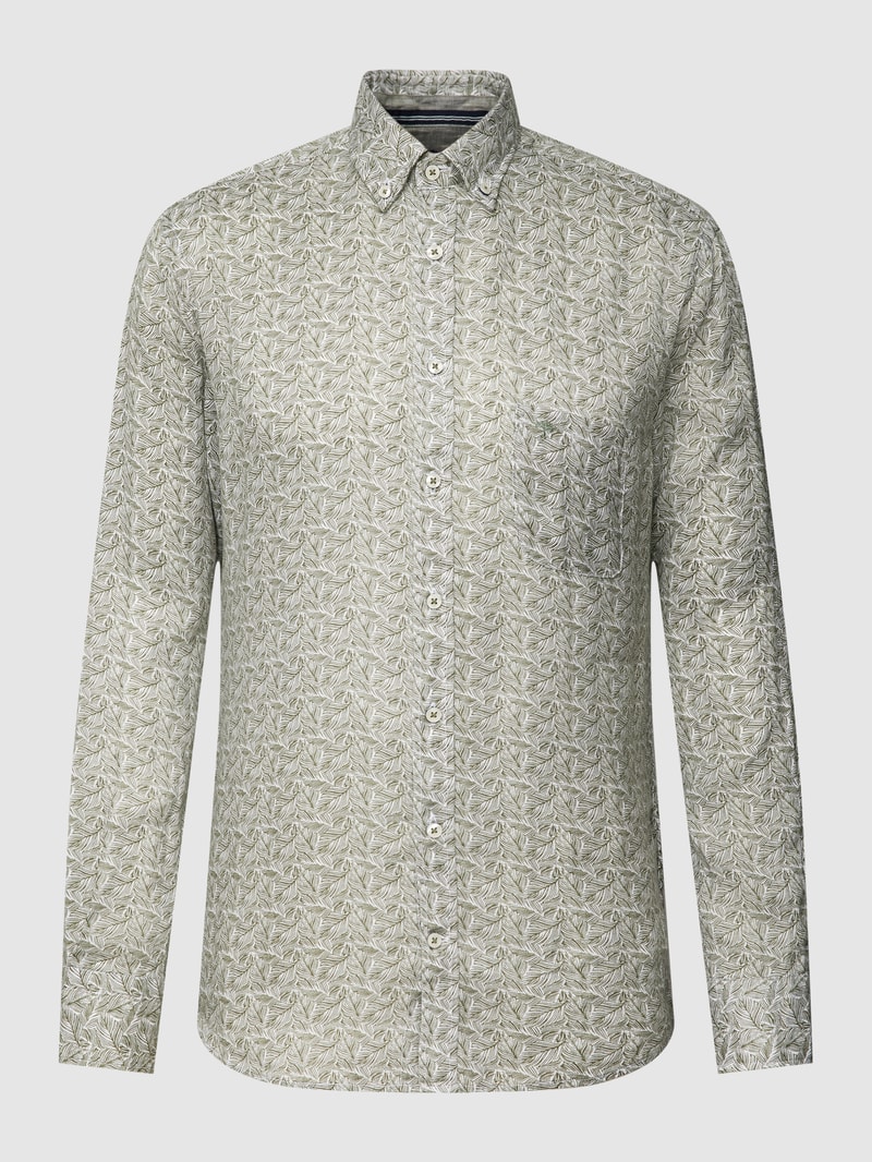 Freizeithemd mit Button-Down-Kragen in olivgrün