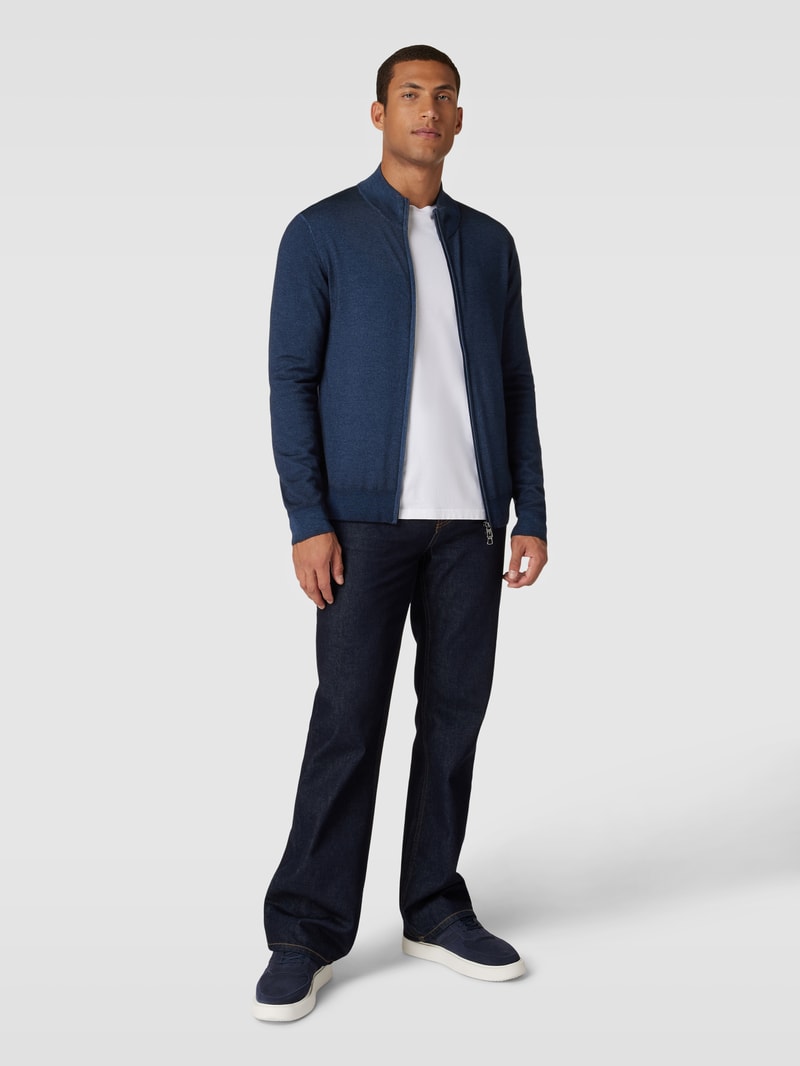 Strickjacke aus Lanawolle mit Zweiwege-Reißverschluss in blau