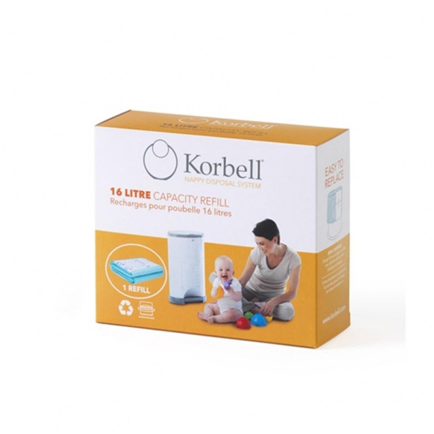 Korbell Müllbeutel T-KOR-250DR3B, Zubehör für Korbell Abfalleimer für gebrauchte Windeln 16L, Nachfüllbeutel-Set für 16L Windelbehälter, 3 Stück