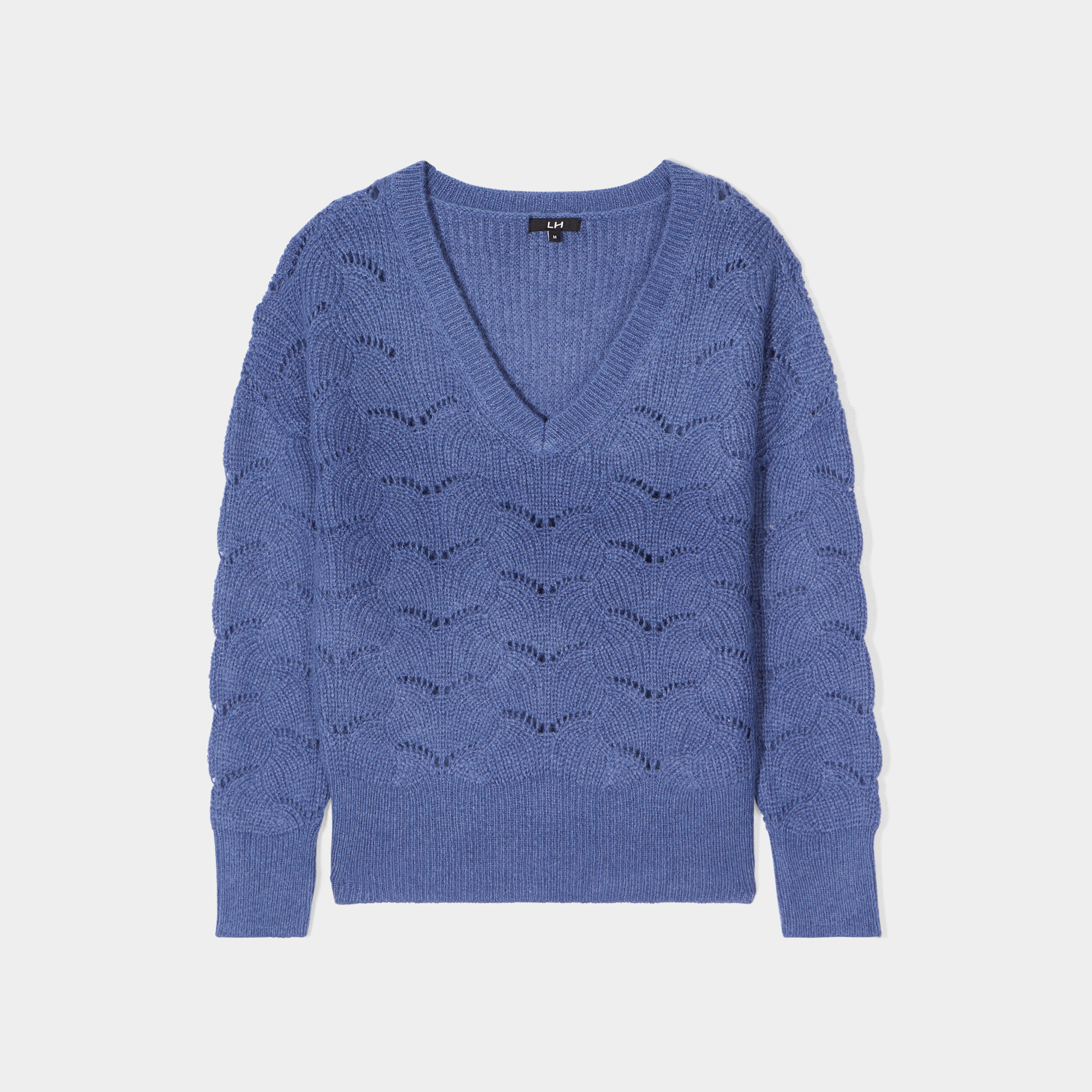 Pull ajouré devant col en V bleu gris femme | La Halle