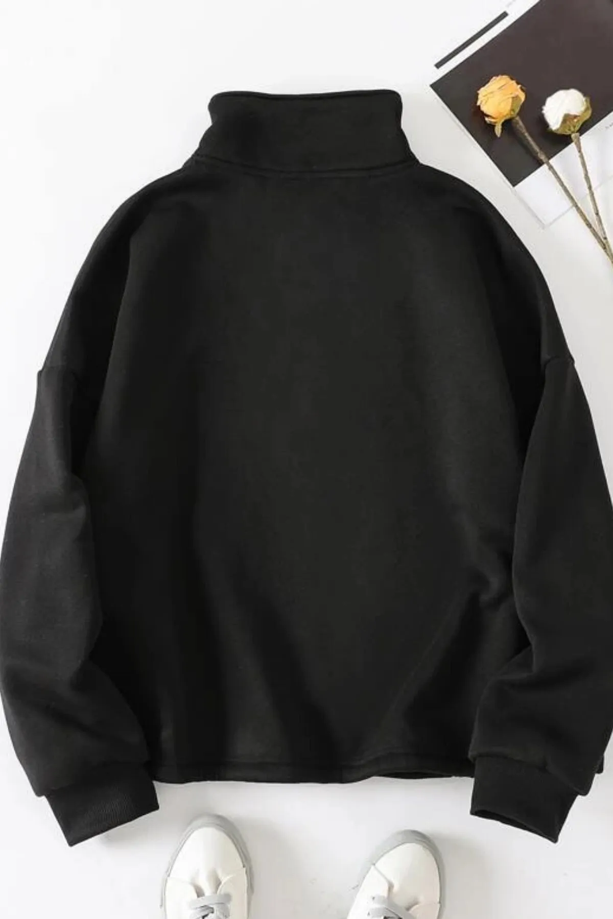 MODAGEN  Unisex-Sweatshirt in Schwarz mit halbem Reißverschluss und New York-Aufdruck in Übergröße
