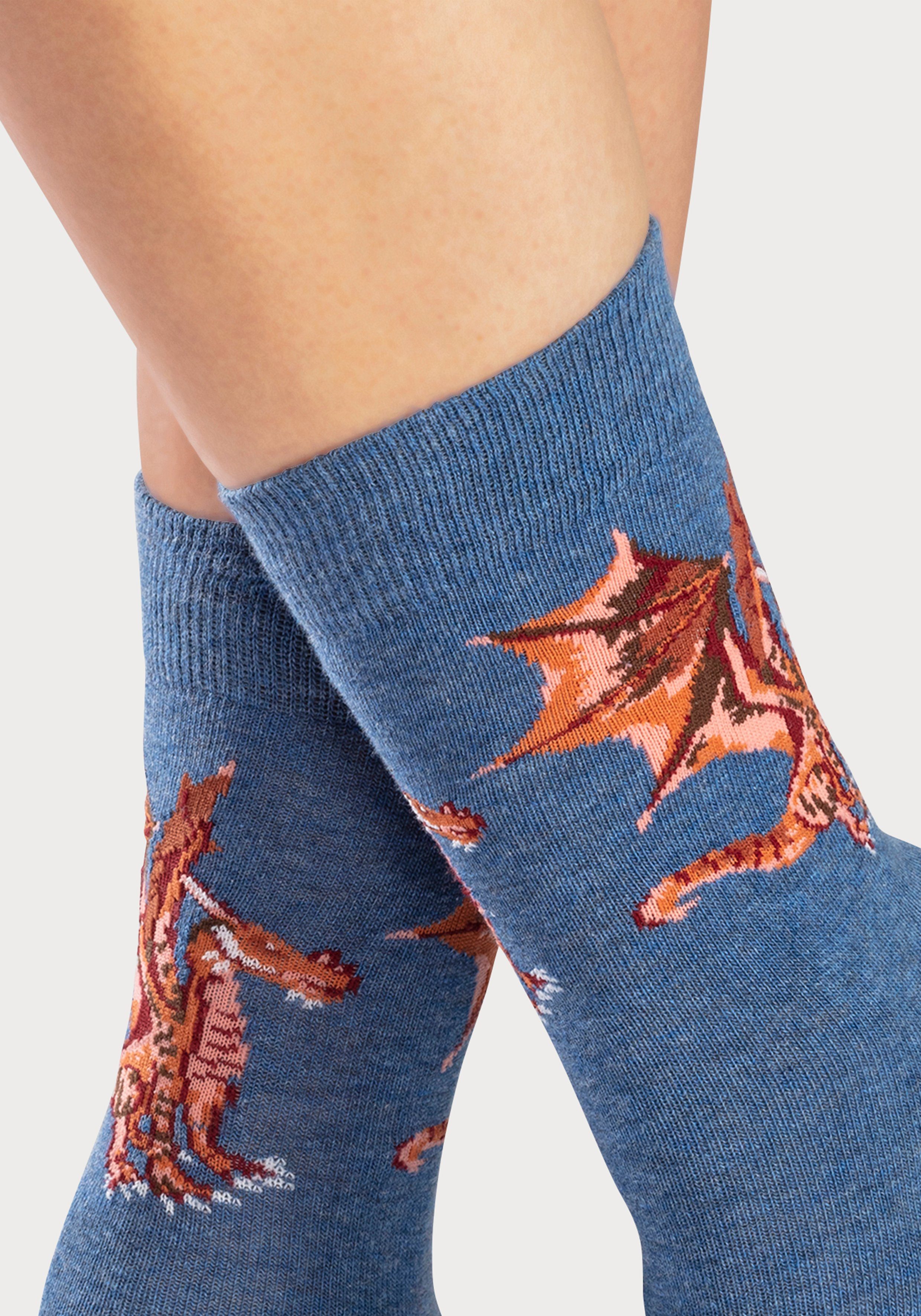 H.I.S Socken (5-Paar) mit unterschiedlichen Drachen Motiven