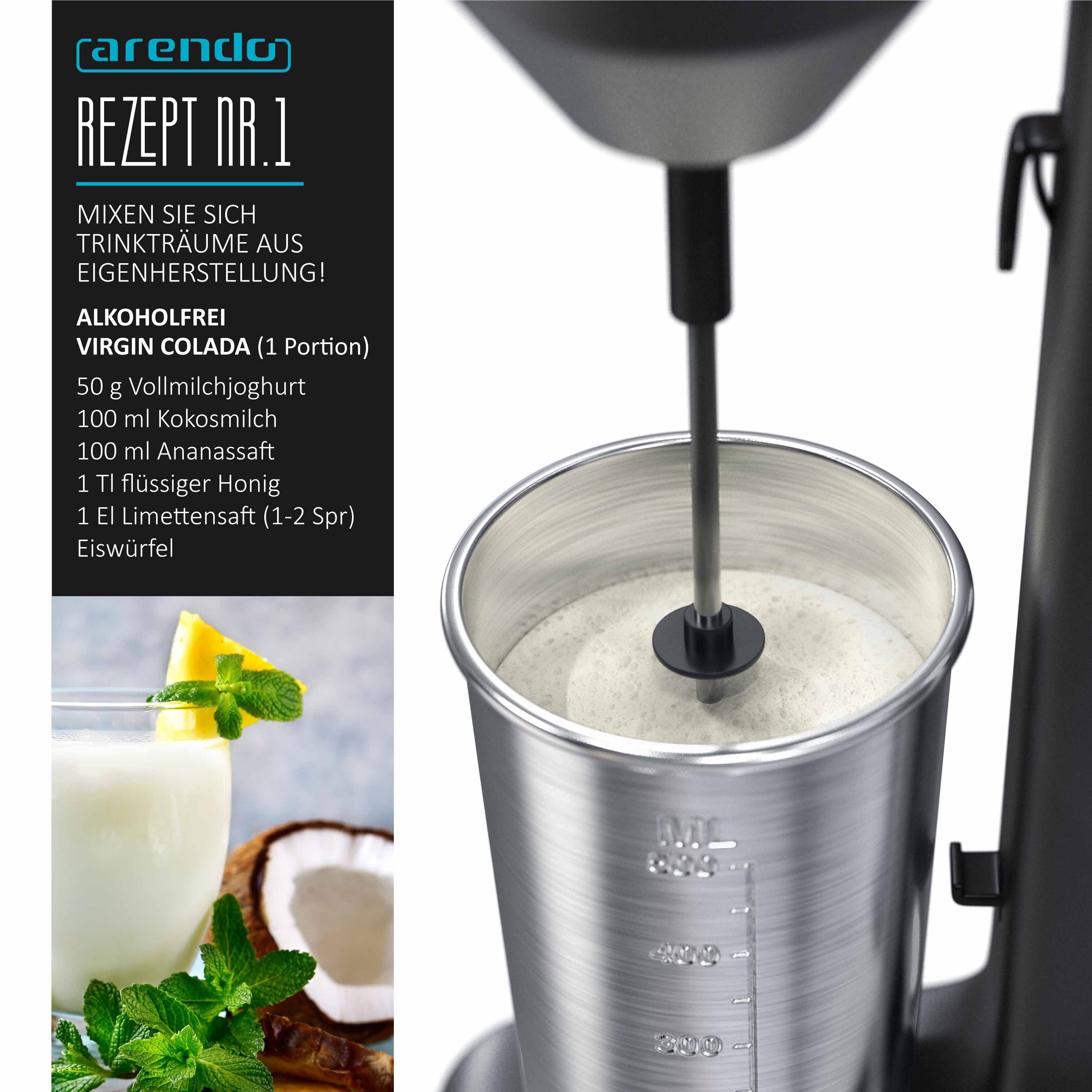 Arendo Standmixer, 100 W, Drink Mixer elektrisch mit 500ml Becher Getränkemixer mit 22.000 U/min