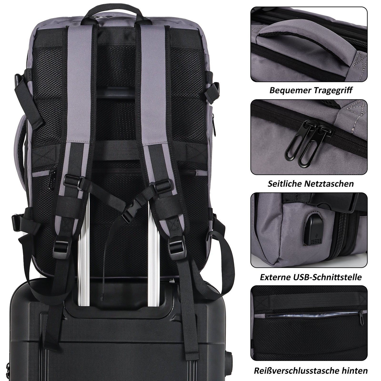 TAN.TOMI Reiserucksack Reiserucksack Handgepäck Flugzeug,Handgepäck Rucksack, Carry On Luggage Backpack mit Separates Fach für Handtücher