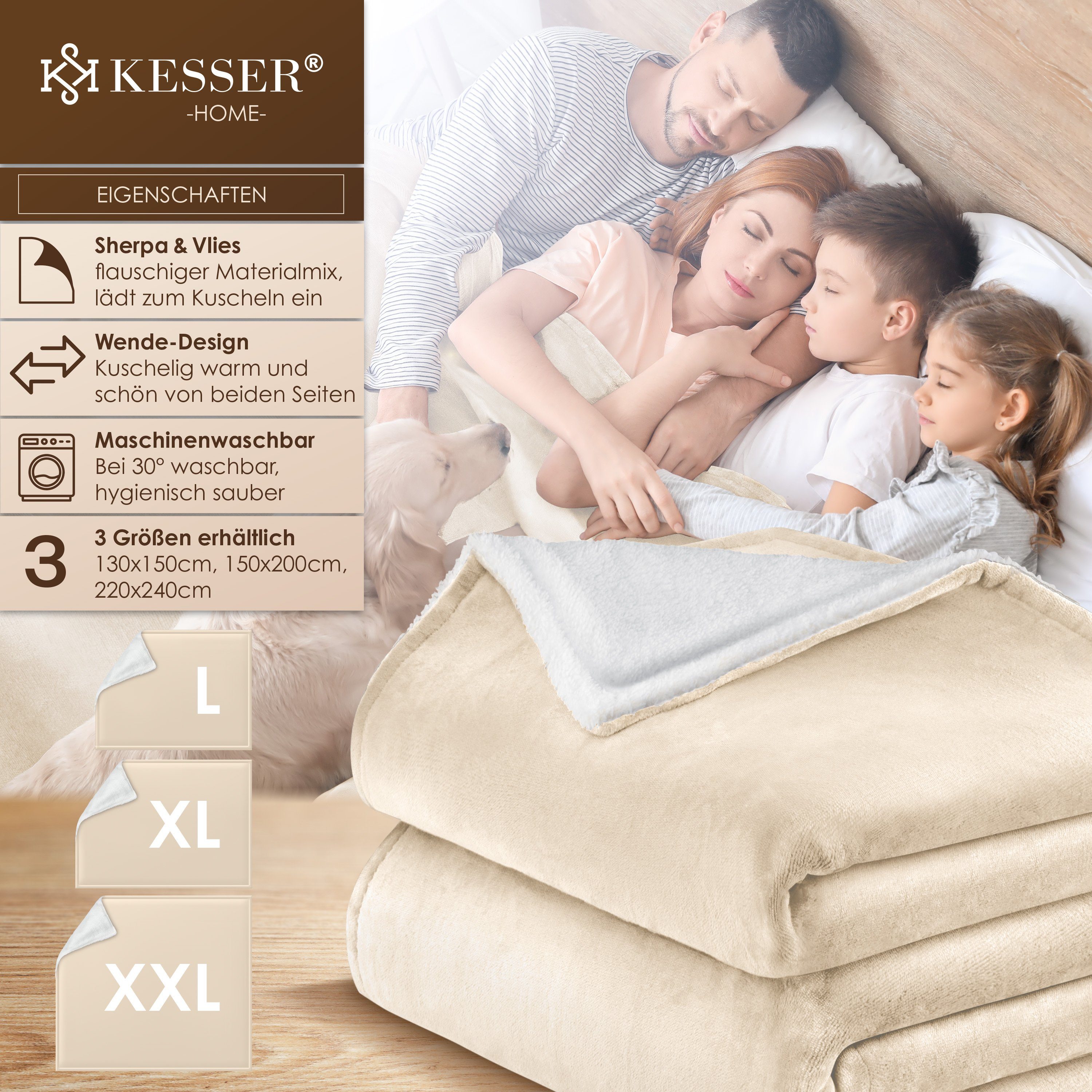 Wohndecke, KESSER, Kuscheldecke Flauschige Sherpa Extra Weich & Warm Wohndecke Flanell