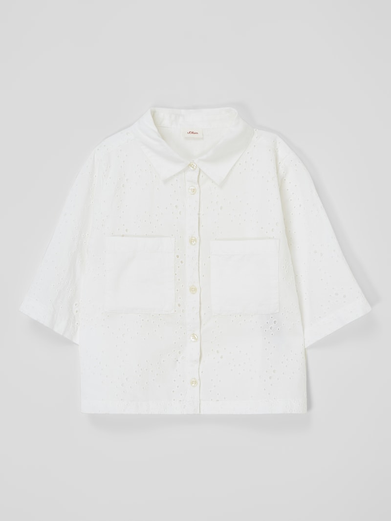 Boxy Fit Bluse mit Lochstickerei in weiß