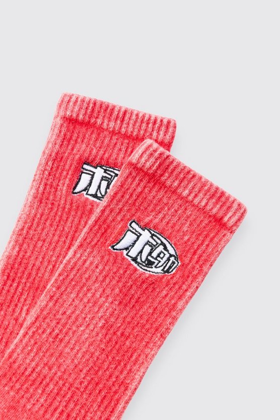 Rote Man Socken mit Acid-Waschung