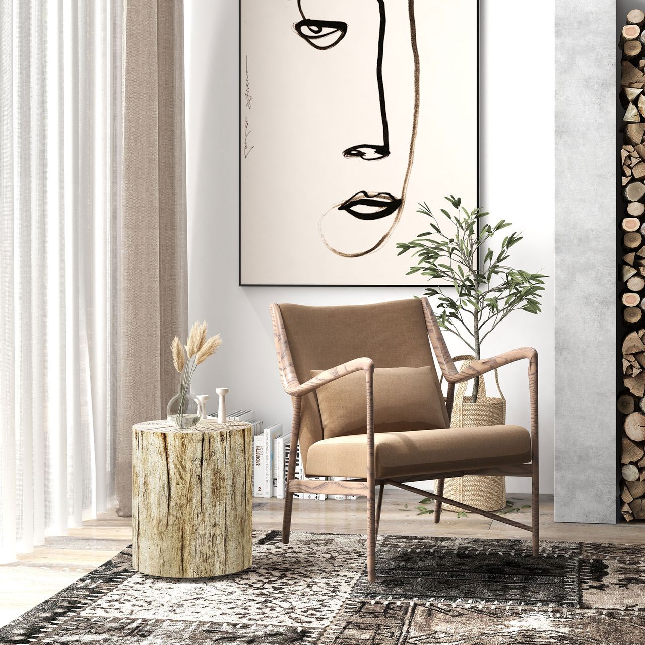 HOMCOM Beistelltisch, Couchtisch im Baumstumpf-Design, Rund Nachttisch Natur, Ø37x43 cm